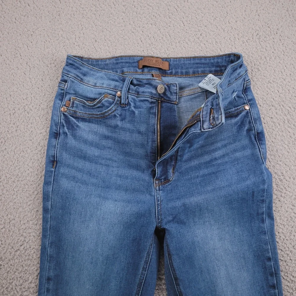 JUDY BLUE Jeans Size 7/28 Skinny Vintage Shield Pockets Raw Hem Blue Denim